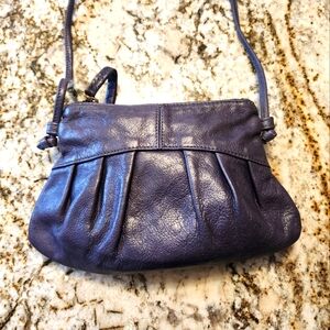 Vintage Handbag, Delphine Conty Purple Leather Crossbody Pleated Shell Shape EUC